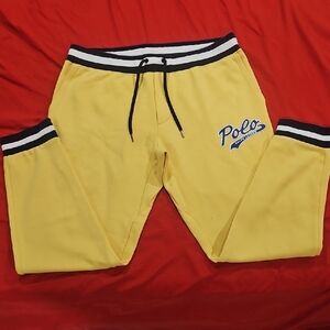 Polo Ralph Lauren Yellow Sweatpants with Black and White Stripes Sz Large